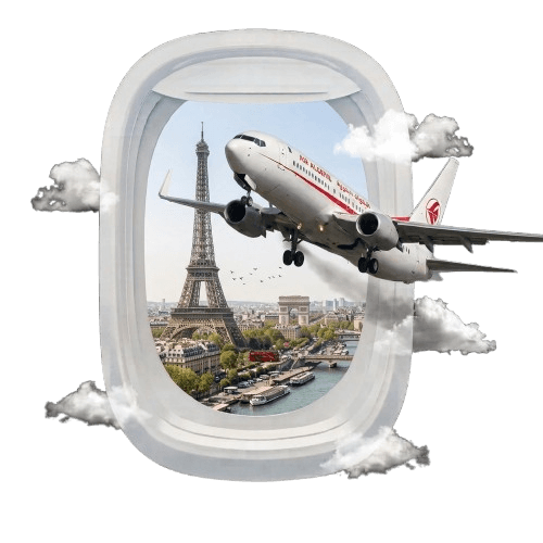 Hublot d'avion avec vue sur Paris